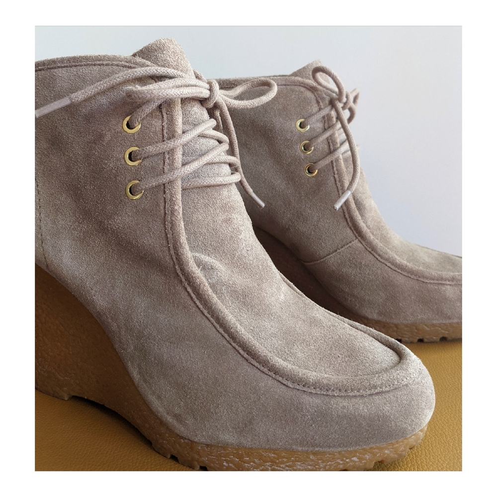 Michael Kors Rory Wedge Suede Booties in Tan
